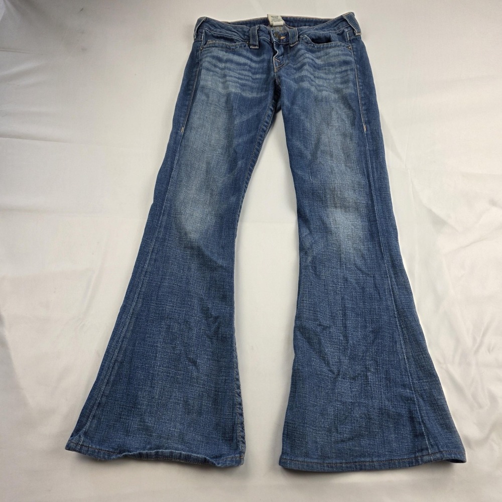 VTG Y2K True Religion Jeans Womens 29 Blue Medium Wash Low Rise Flare Denim USA
